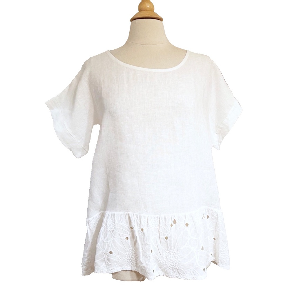 Terzo Millennio Womens Whit 100 Linen Short Sleeve Top Blouse Tunic Shirt Large